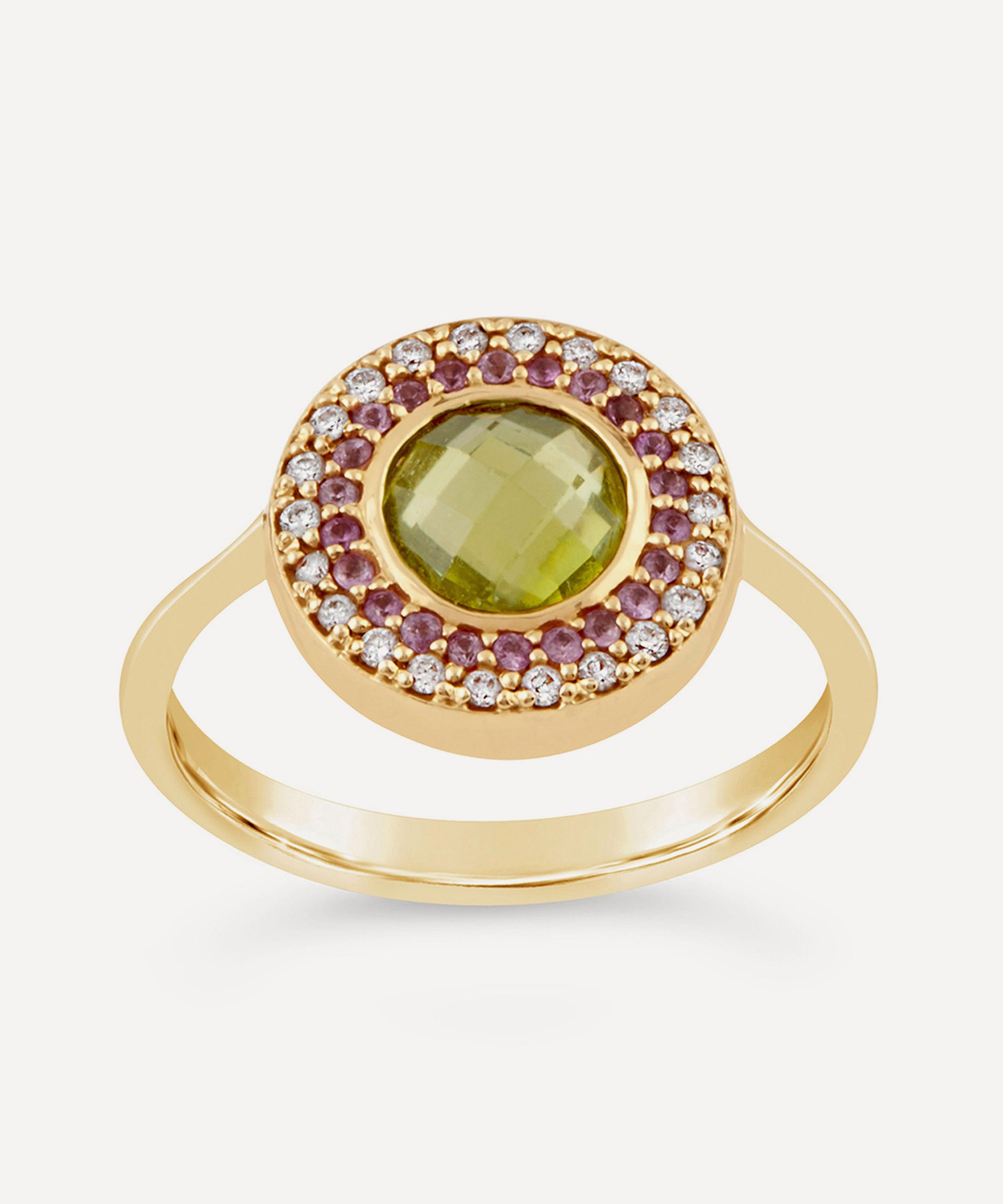 Dinny Hall - 14ct Gold Double Halo Multi-Stone Pinky Ring image number 0