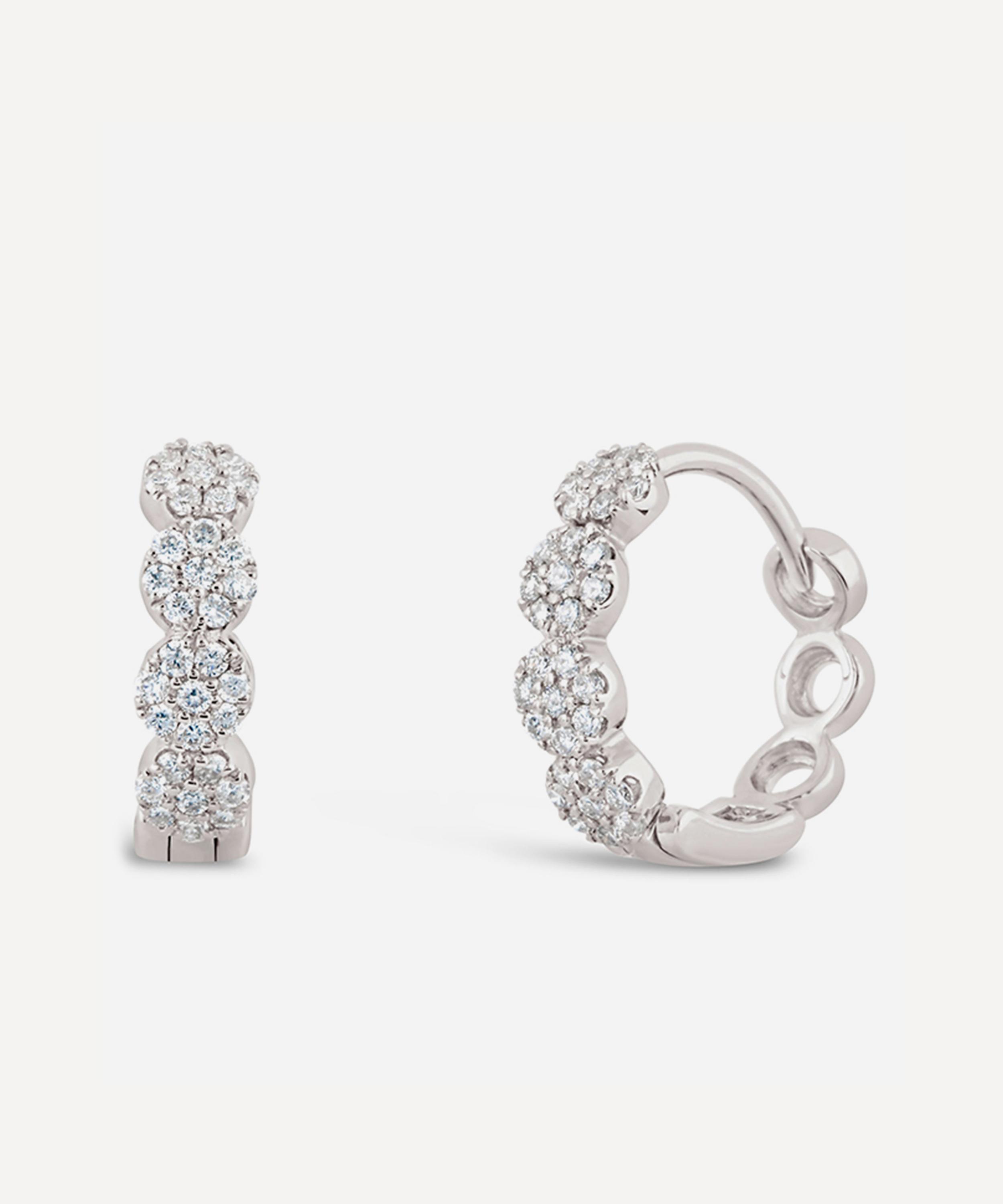 Dinny Hall - 9ct White Gold Shuga Pavé Diamond Huggie Hoop Earrings image number 0