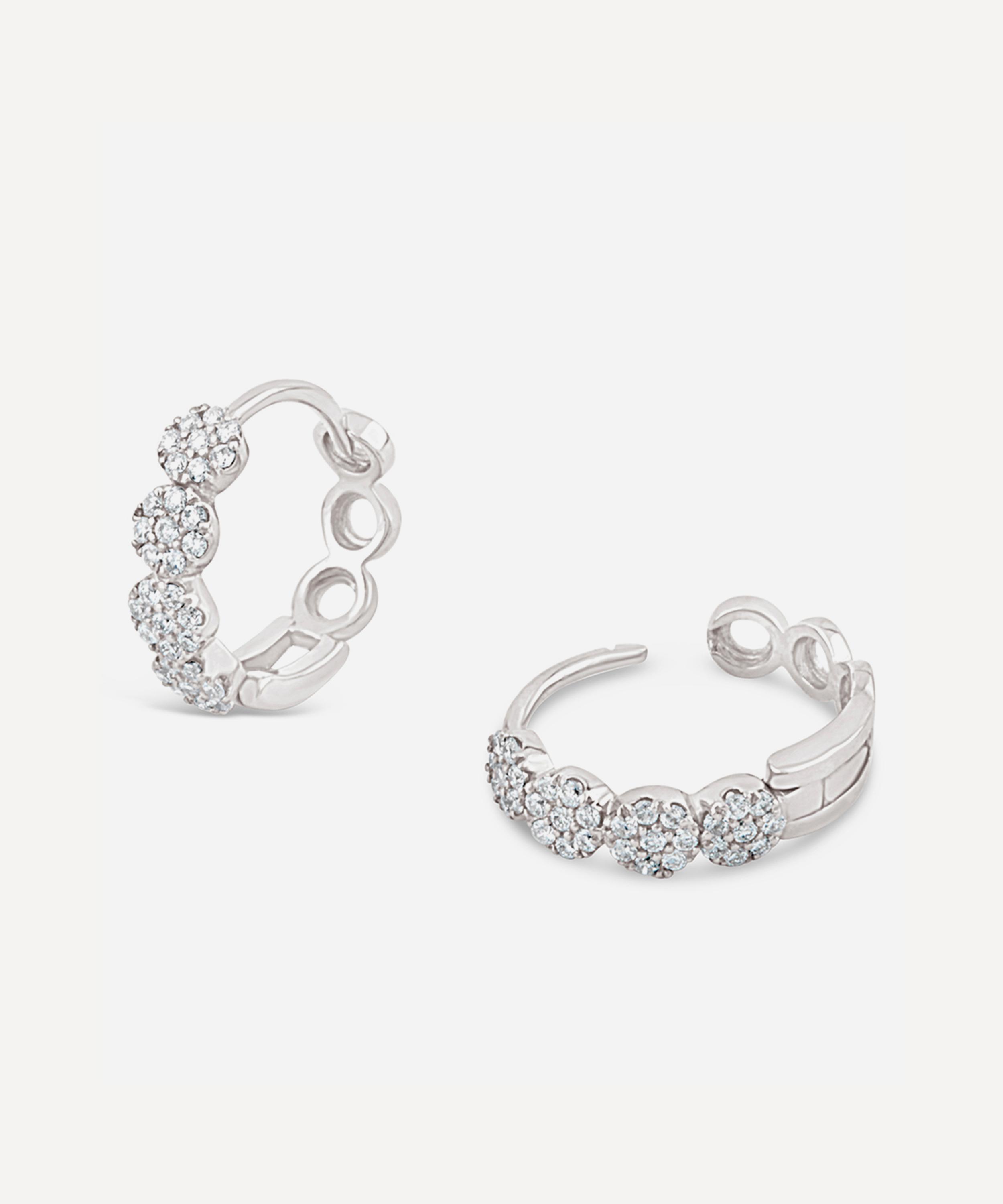 Dinny Hall - 9ct White Gold Shuga Pavé Diamond Huggie Hoop Earrings image number 2