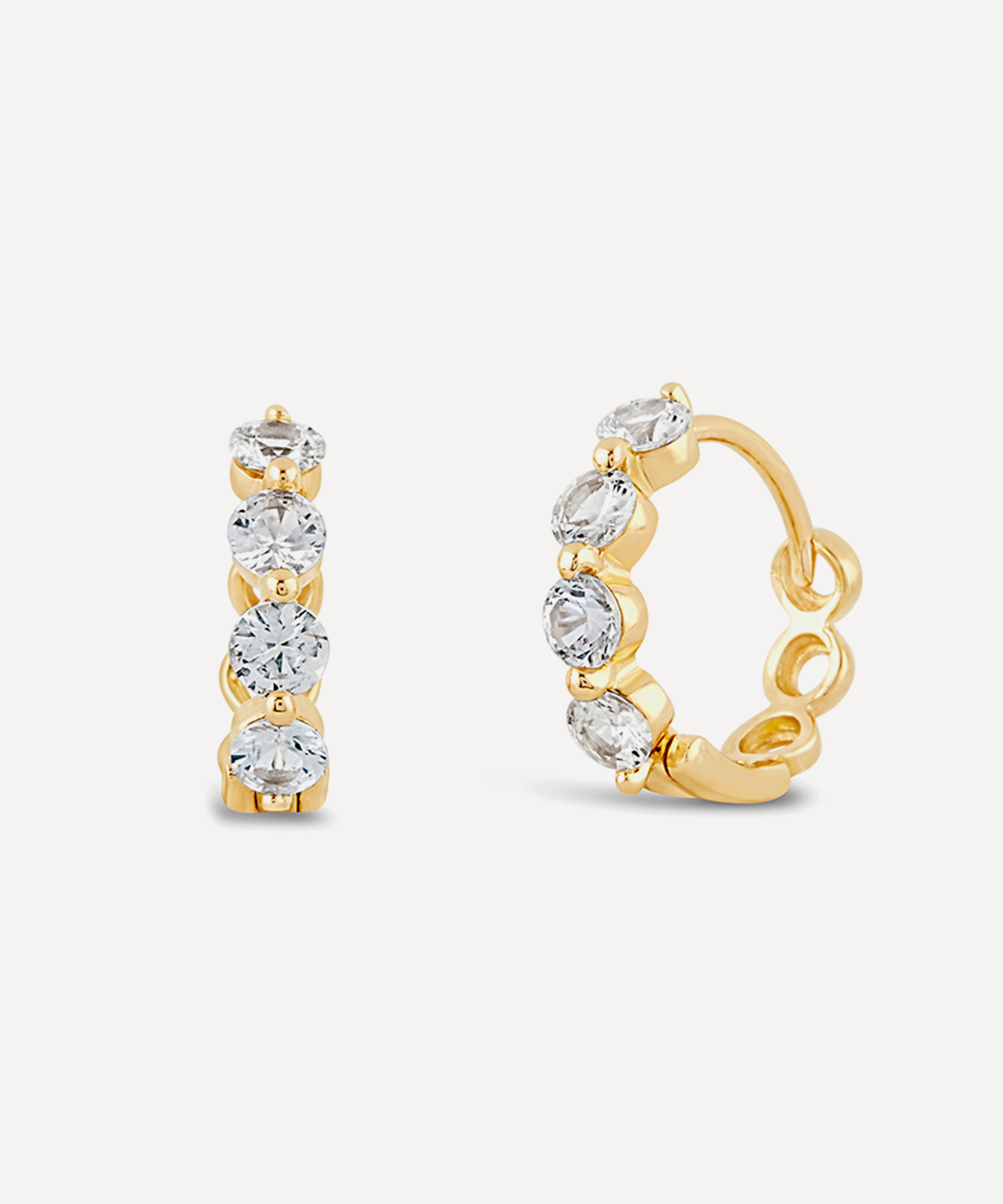 Dinny Hall - 14ct Gold Shuga White Sapphire Huggie Hoop Earrings image number 0