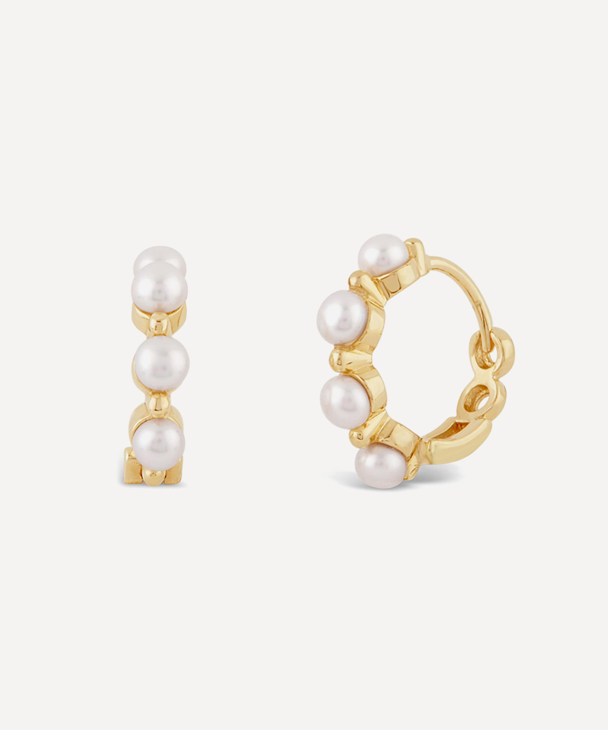 Gold Shuga Pearl Huggie Hoop Earrings | Liberty