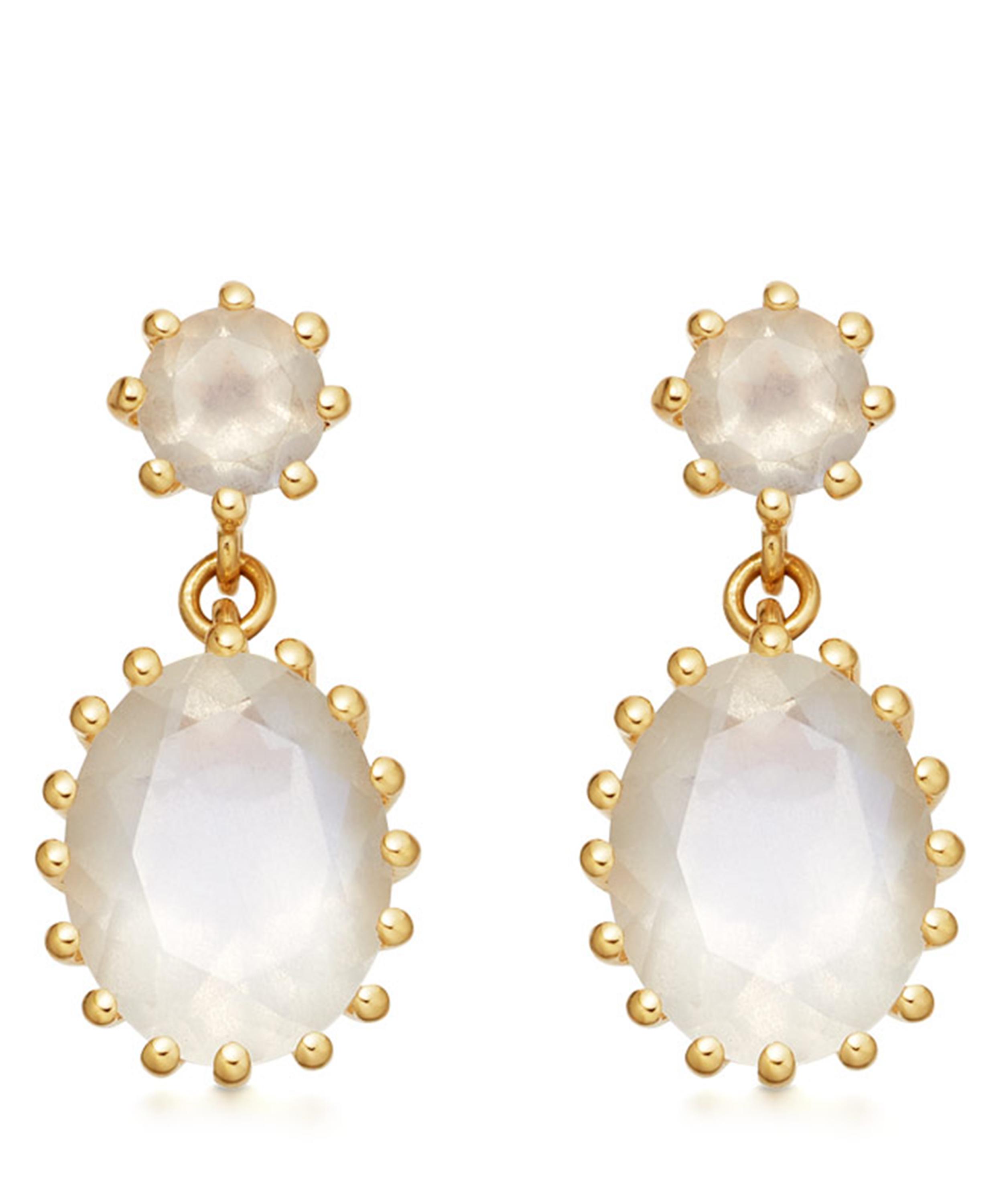 Astley Clarke - Gold Plated Vermeil Silver Linia Rainbow Moonstone Drop Earrings image number 0