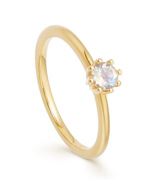 Astley Clarke - Gold Plated Vermeil Silver Mini Linia Rainbow Moonstone Ring image number 0
