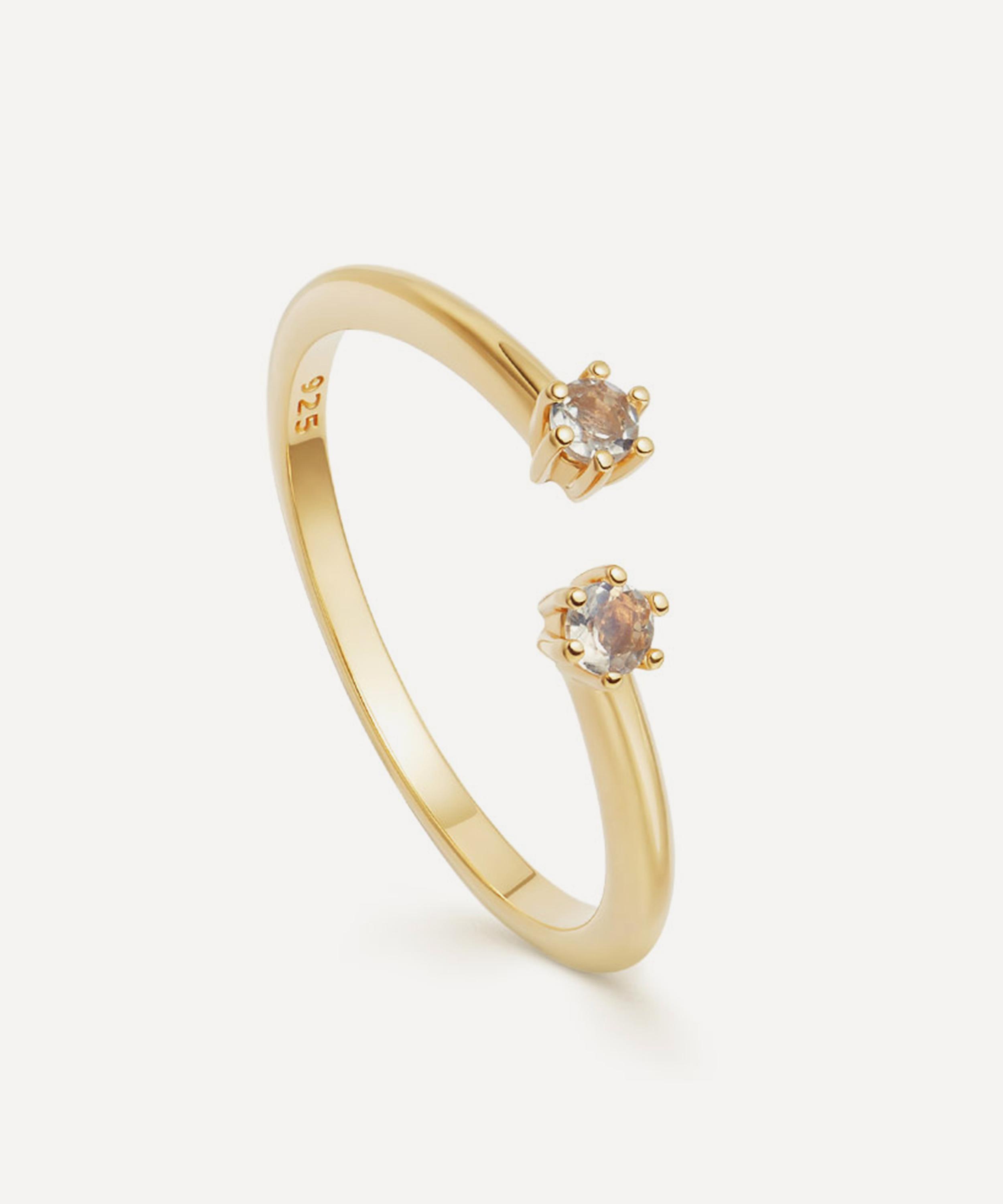 Astley Clarke Gold Plated Vermeil Silver Linia Rainbow Moonstone Open Ring