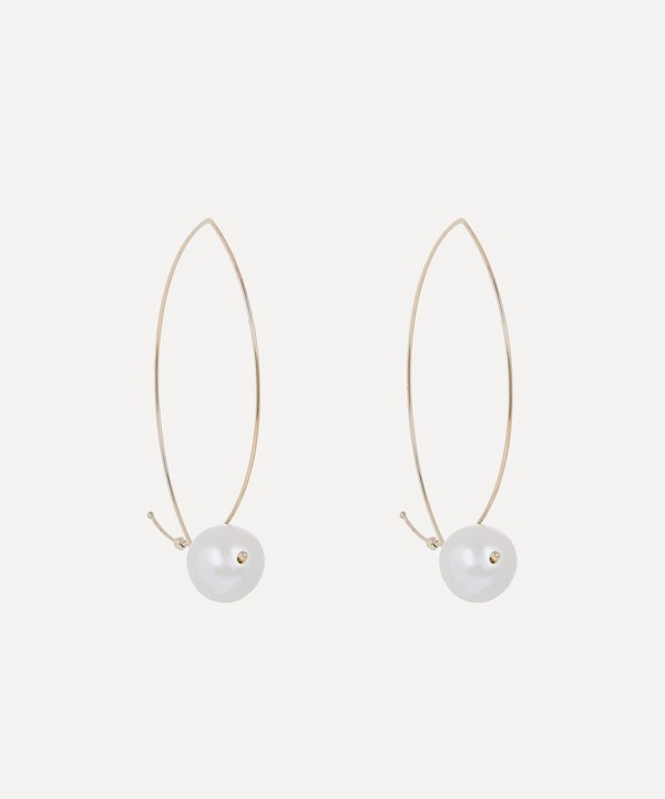 Mizuki - 14ct Gold Marquise Pearl Hoop Earrings