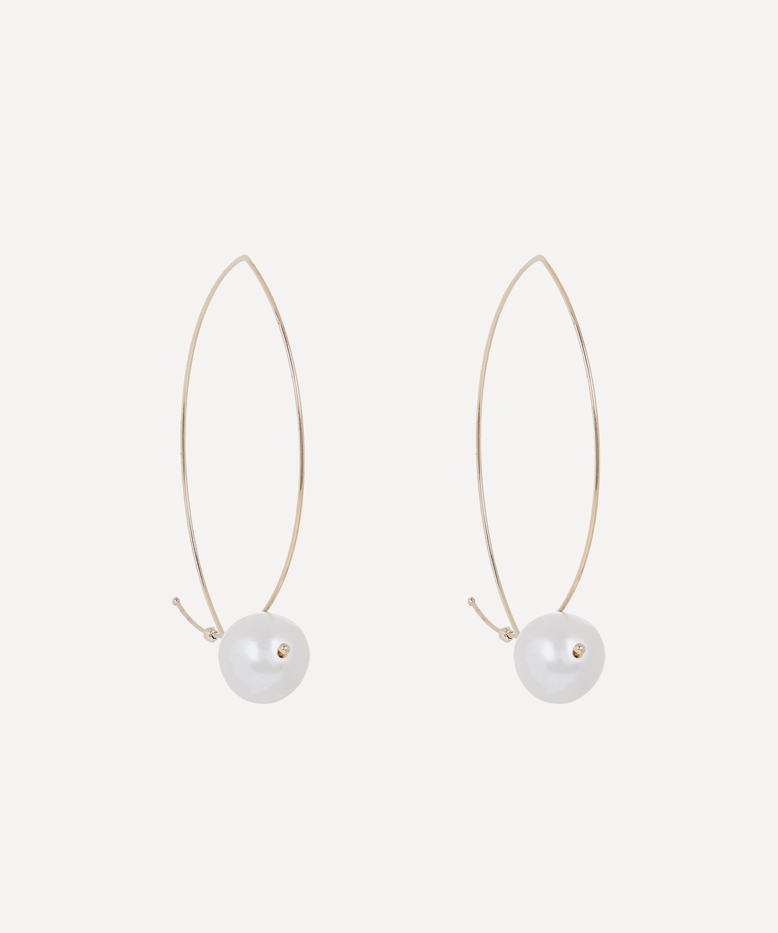 Mizuki - 14ct Gold Marquise Pearl Hoop Earrings image number 0