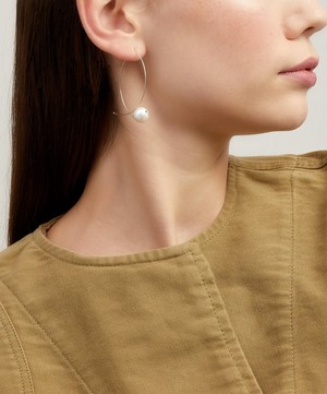 Mizuki - 14ct Gold Marquise Pearl Hoop Earrings image number 1