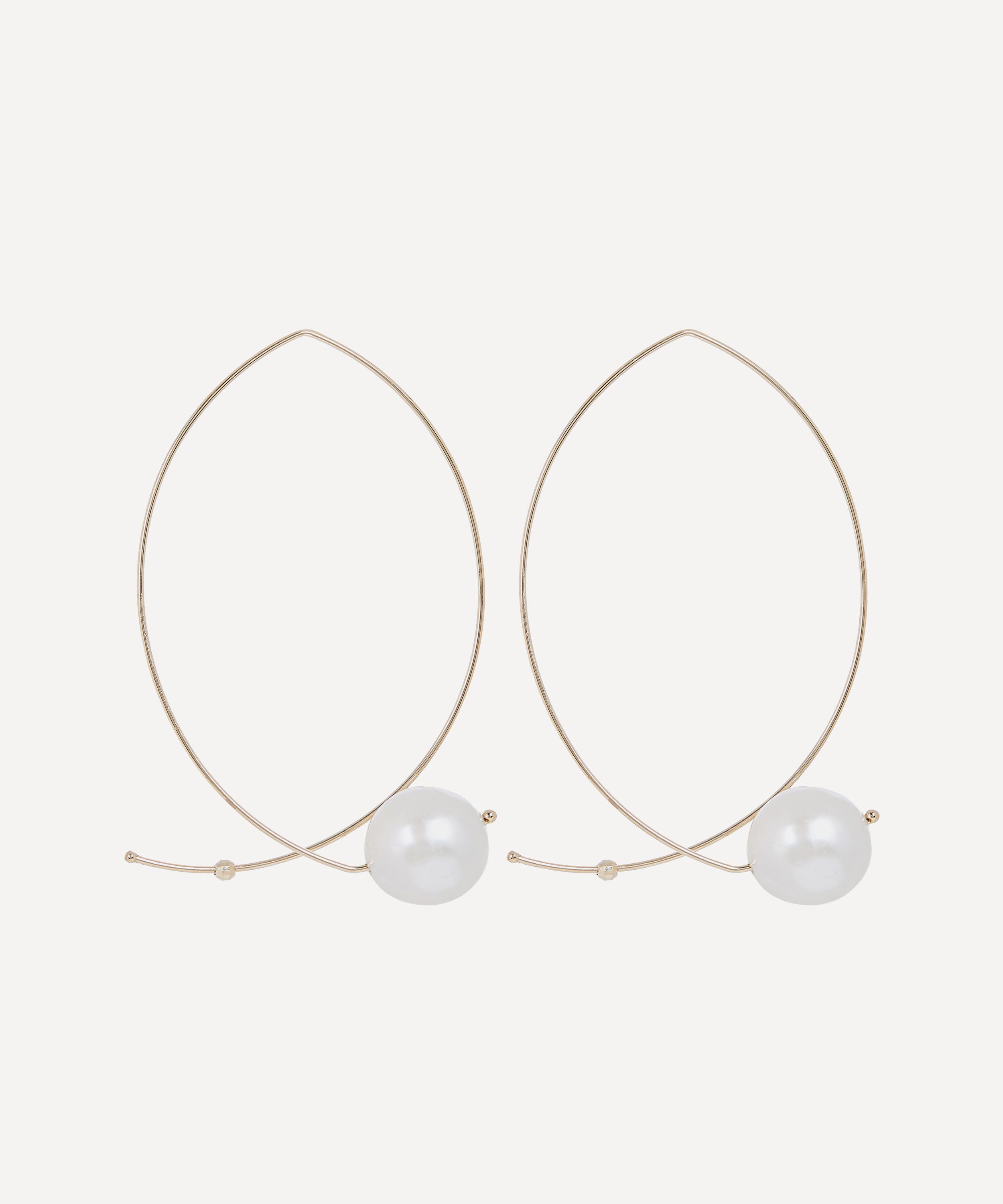 Mizuki - 14ct Gold Marquise Pearl Hoop Earrings image number 2