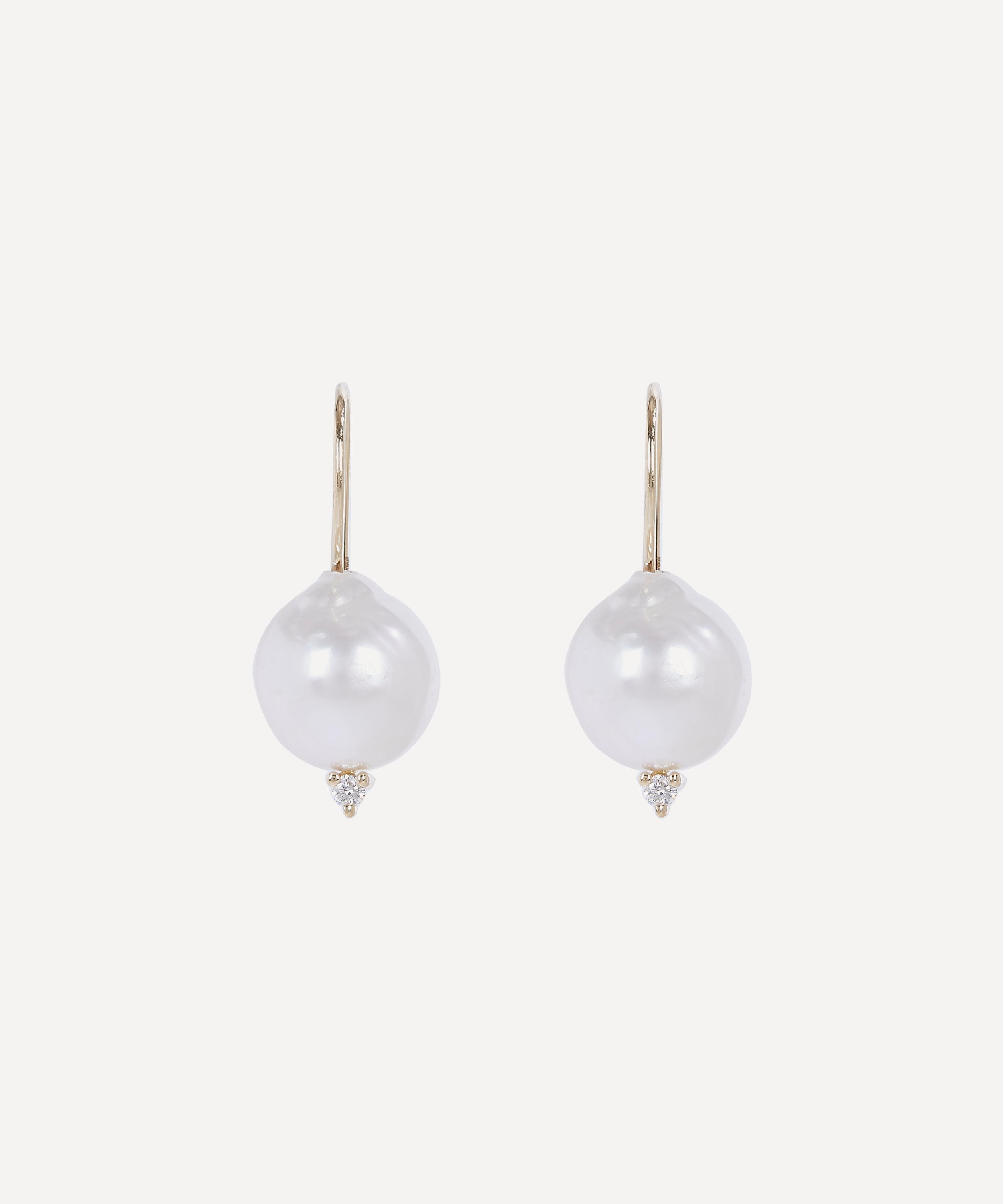 Mizuki - 14ct Gold Small Pearl and Diamond Drop Earrings image number 0