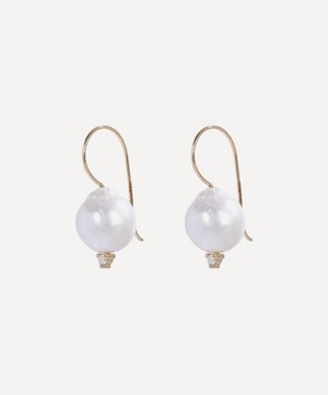 Mizuki - 14ct Gold Small Pearl and Diamond Drop Earrings image number 2