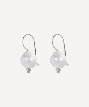 Mizuki - 14ct Gold Small Pearl and Diamond Drop Earrings image number 2