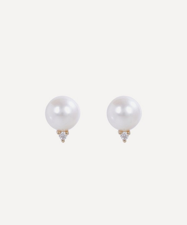 Mizuki - 14ct Gold Medium Pearl and Diamond Stud Earrings image number null