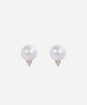 Mizuki - 14ct Gold Medium Pearl and Diamond Stud Earrings image number 0