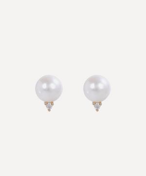 Mizuki - 14ct Gold Medium Pearl and Diamond Stud Earrings image number 0
