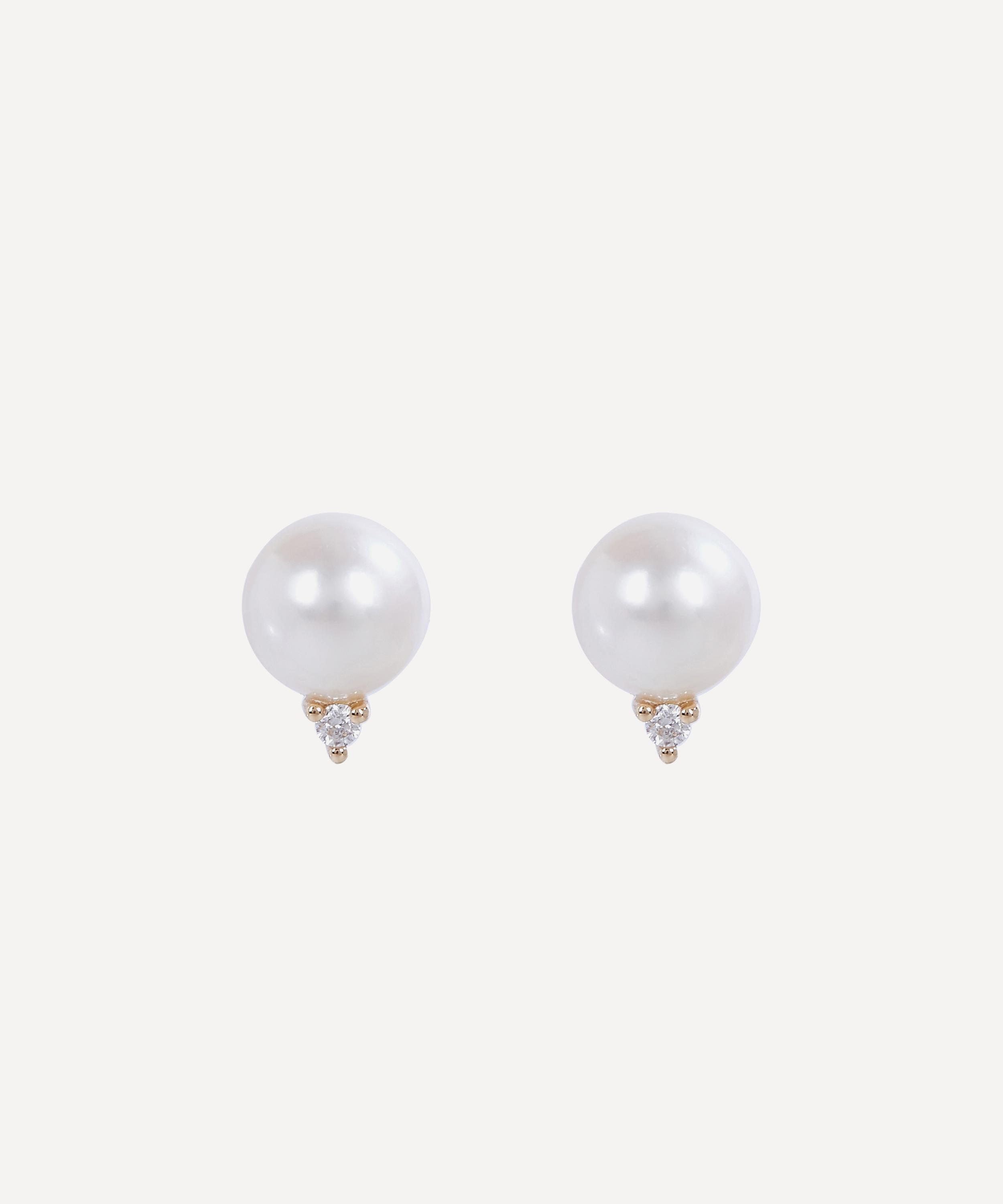 Mizuki - 14ct Gold Medium Pearl and Diamond Stud Earrings