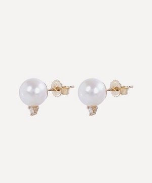 Mizuki - 14ct Gold Medium Pearl and Diamond Stud Earrings image number 2
