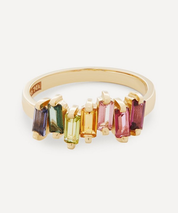 Suzanne Kalan - Gold Multi-Stone Uneven Rainbow Baguette Ring