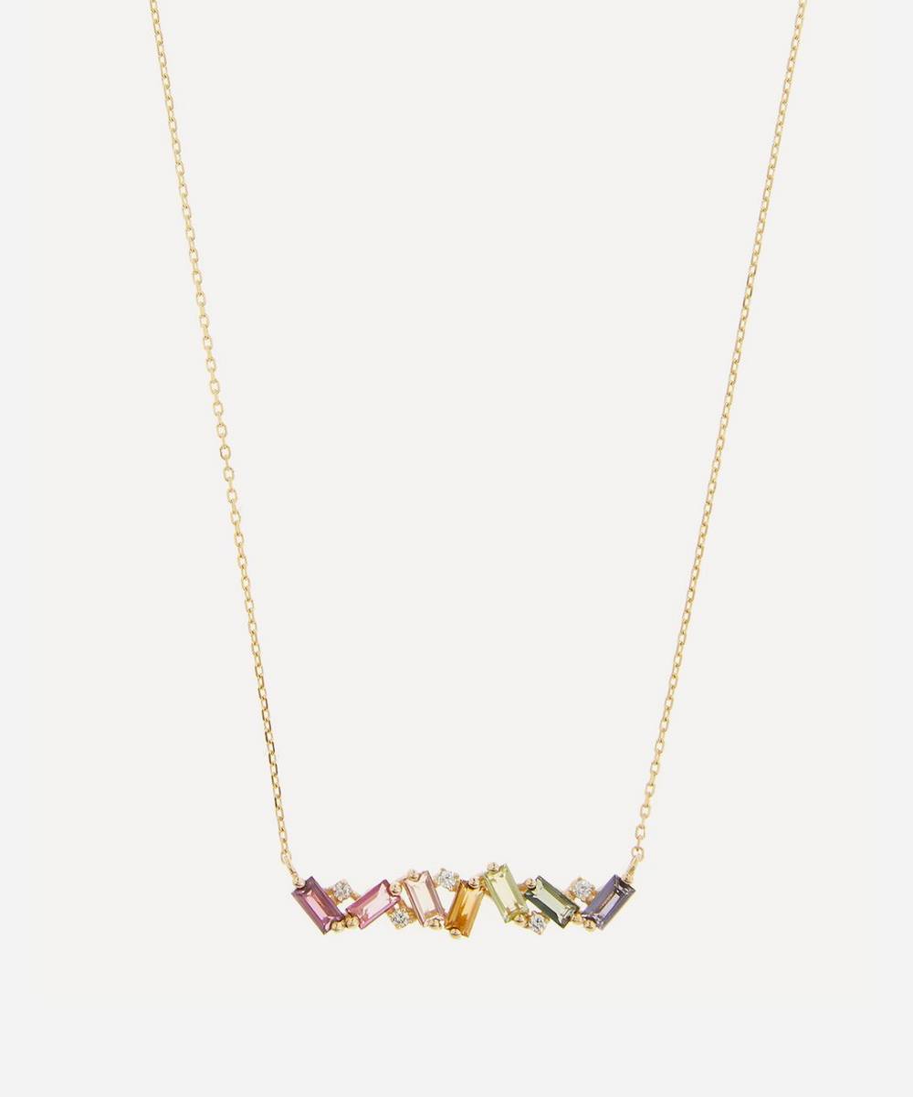 Suzanne Kalan - Gold Multi-Stone Rainbow Baguette Bar Pendant Necklace