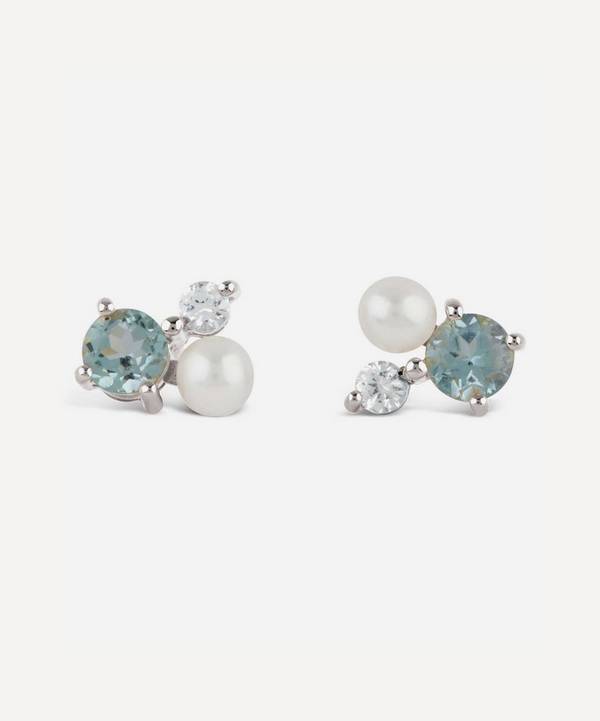 Dinny Hall - Silver Gem Drop Trilogy Topaz and Pearl Stud Earrings