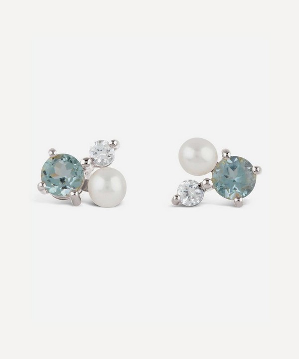Dinny Hall - Silver Gem Drop Trilogy Topaz and Pearl Stud Earrings image number null