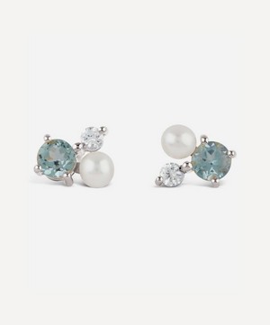 Dinny Hall - Silver Gem Drop Trilogy Topaz and Pearl Stud Earrings image number 0