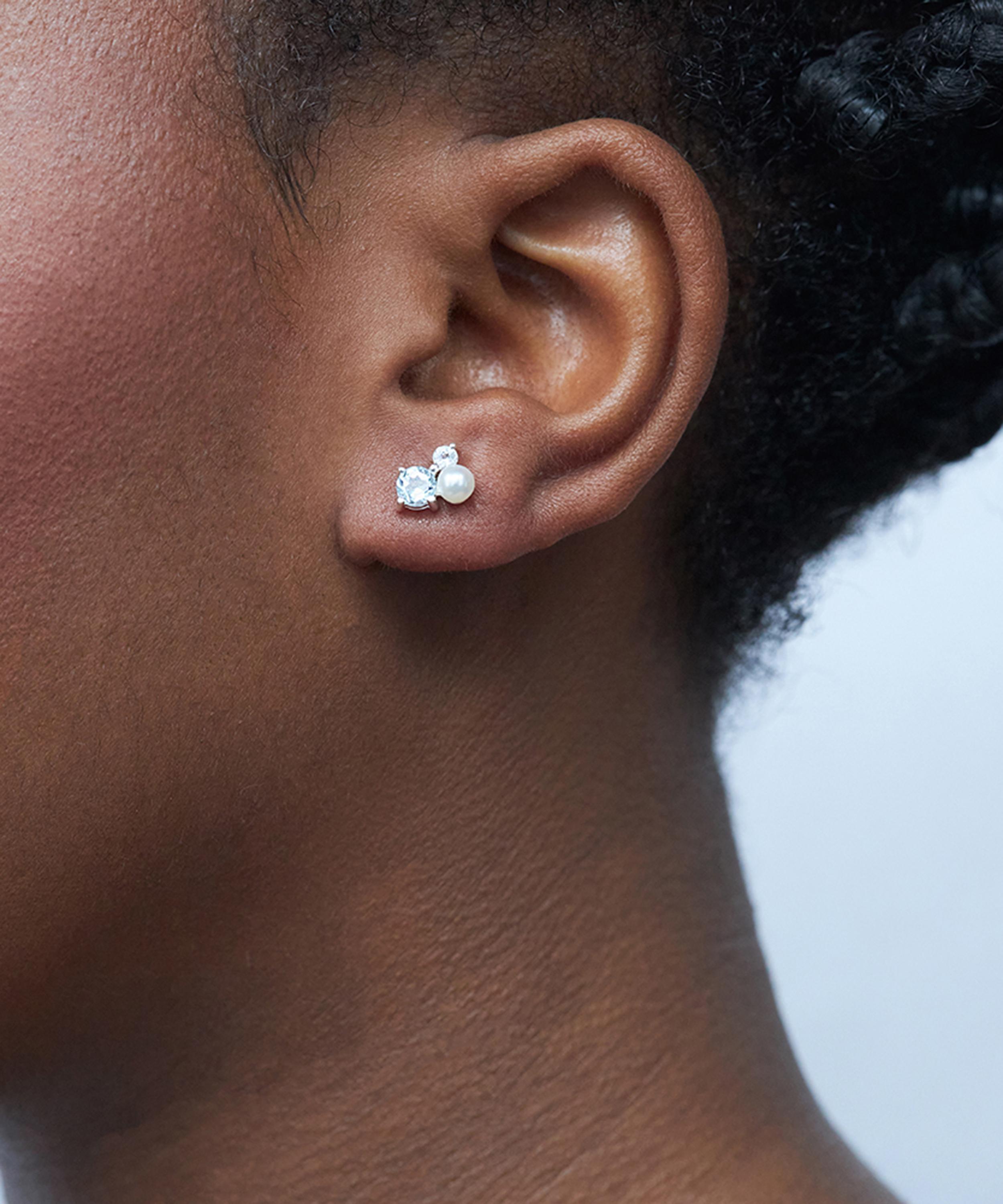 Dinny Hall - Silver Gem Drop Trilogy Topaz and Pearl Stud Earrings image number 1