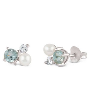 Dinny Hall - Silver Gem Drop Trilogy Topaz and Pearl Stud Earrings image number 2