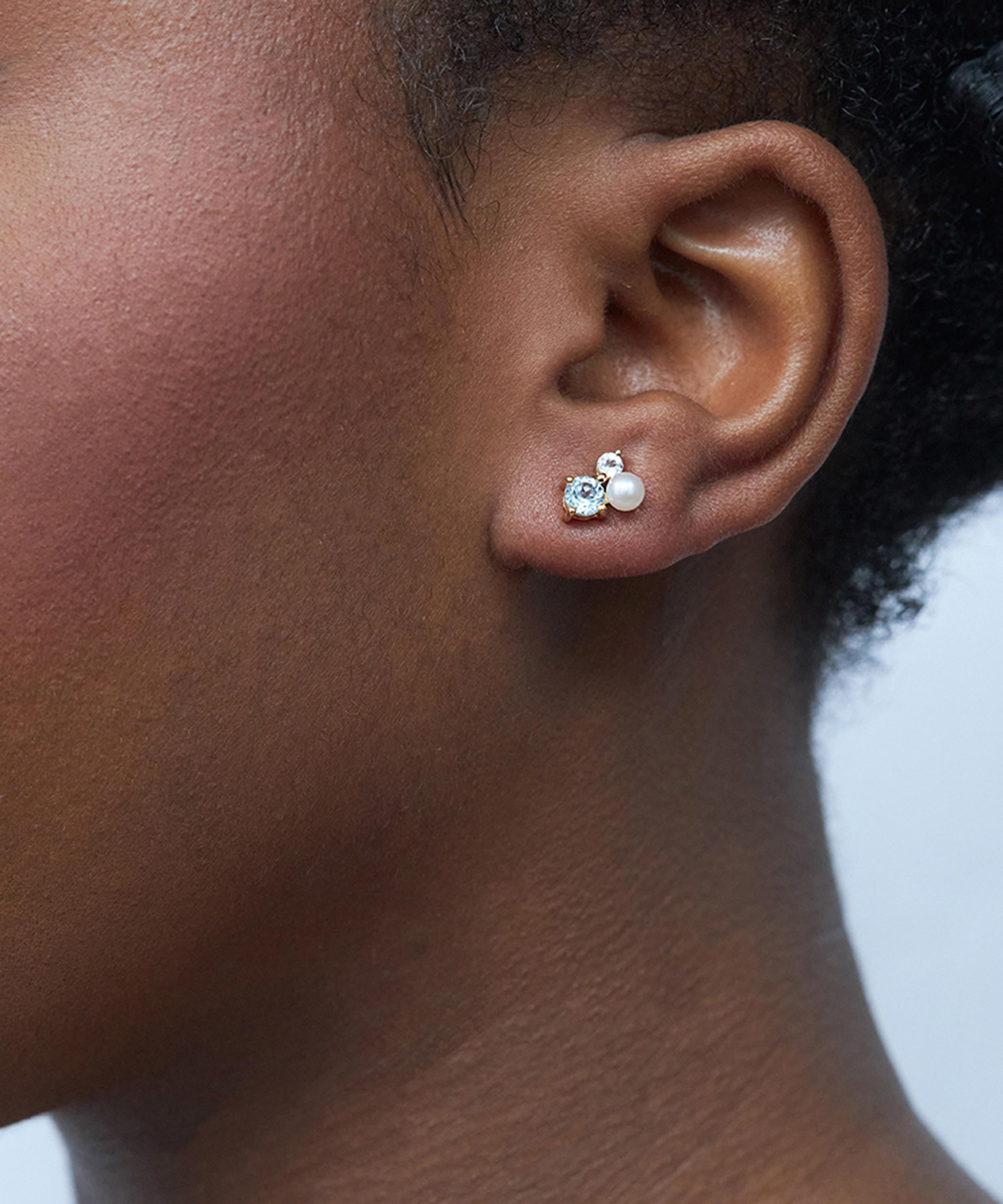 Dinny Hall - Gold Plated Vermeil Silver Gem Drop Trilogy Topaz and Pearl Stud Earrings image number 1
