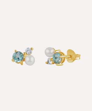 Dinny Hall - Gold Plated Vermeil Silver Gem Drop Trilogy Topaz and Pearl Stud Earrings image number 2