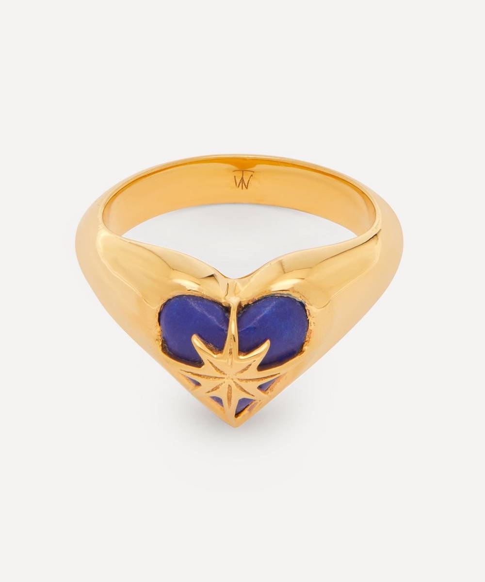 Theodora Warre - Gold-Plated Lapis Lazuli Heart and Star Pinky Ring