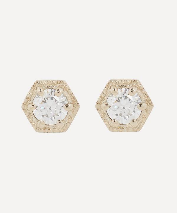 Satomi Kawakita - Gold Diamond Hexagon Stud Earrings