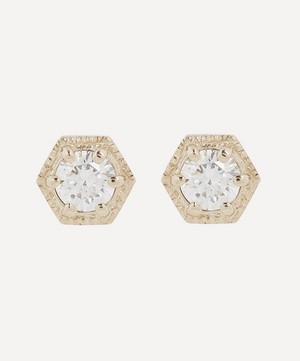 Gold Diamond Hexagon Stud Earrings