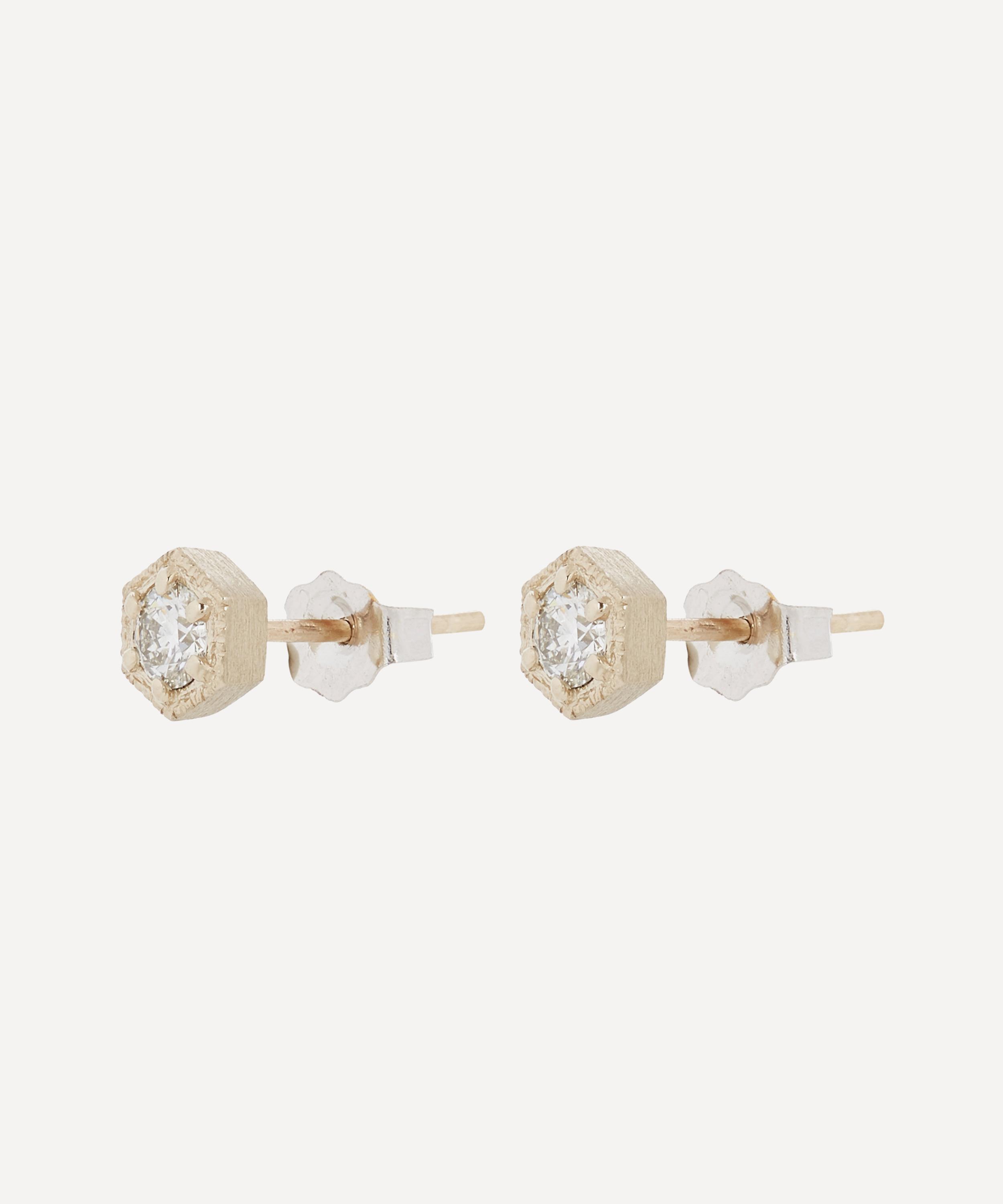 Satomi Kawakita - Gold Diamond Hexagon Stud Earrings image number 2
