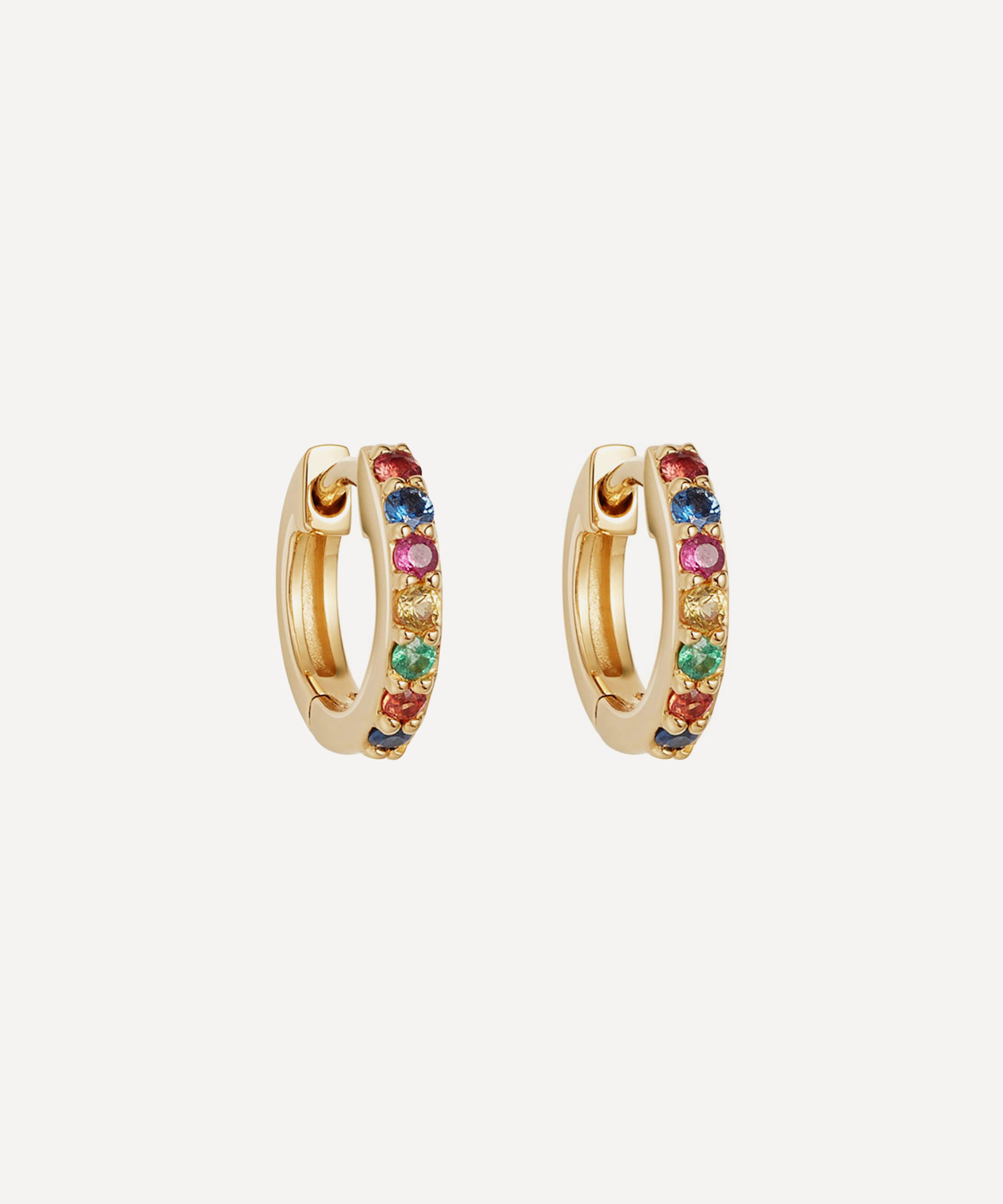 Astley Clarke Gold Mini Halo Rainbow Sapphire Hoop Earrings