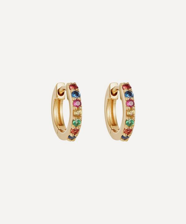 Astley Clarke - Gold Mini Halo Rainbow Sapphire Hoop Earrings image number null