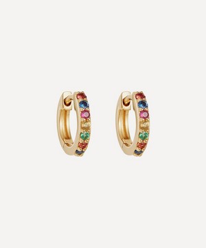 Astley Clarke - Gold Mini Halo Rainbow Sapphire Hoop Earrings image number 0