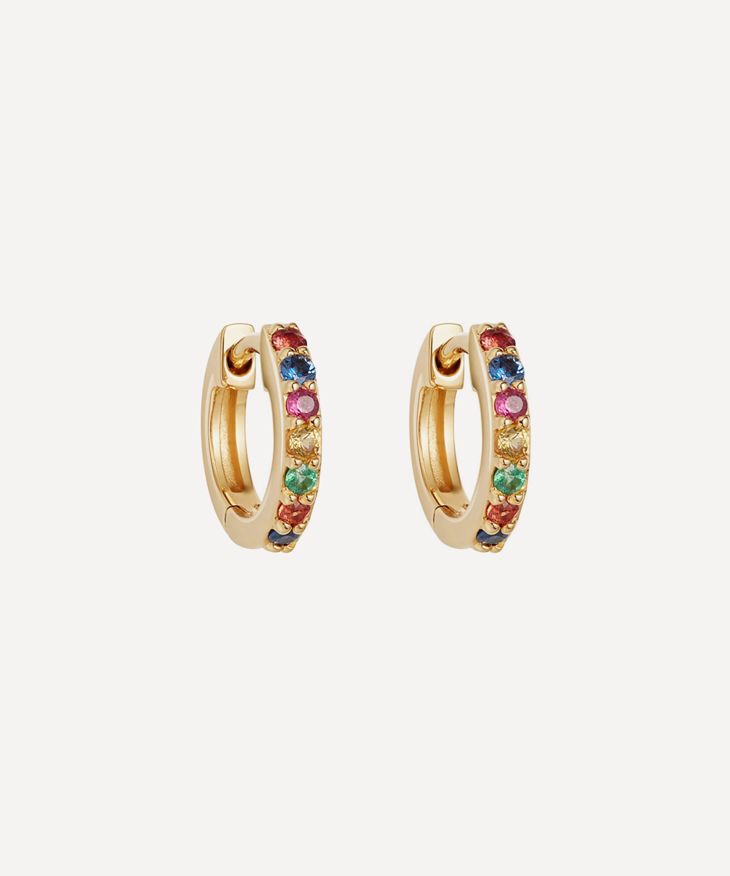 Astley Clarke - Gold Mini Halo Rainbow Sapphire Hoop Earrings image number 0