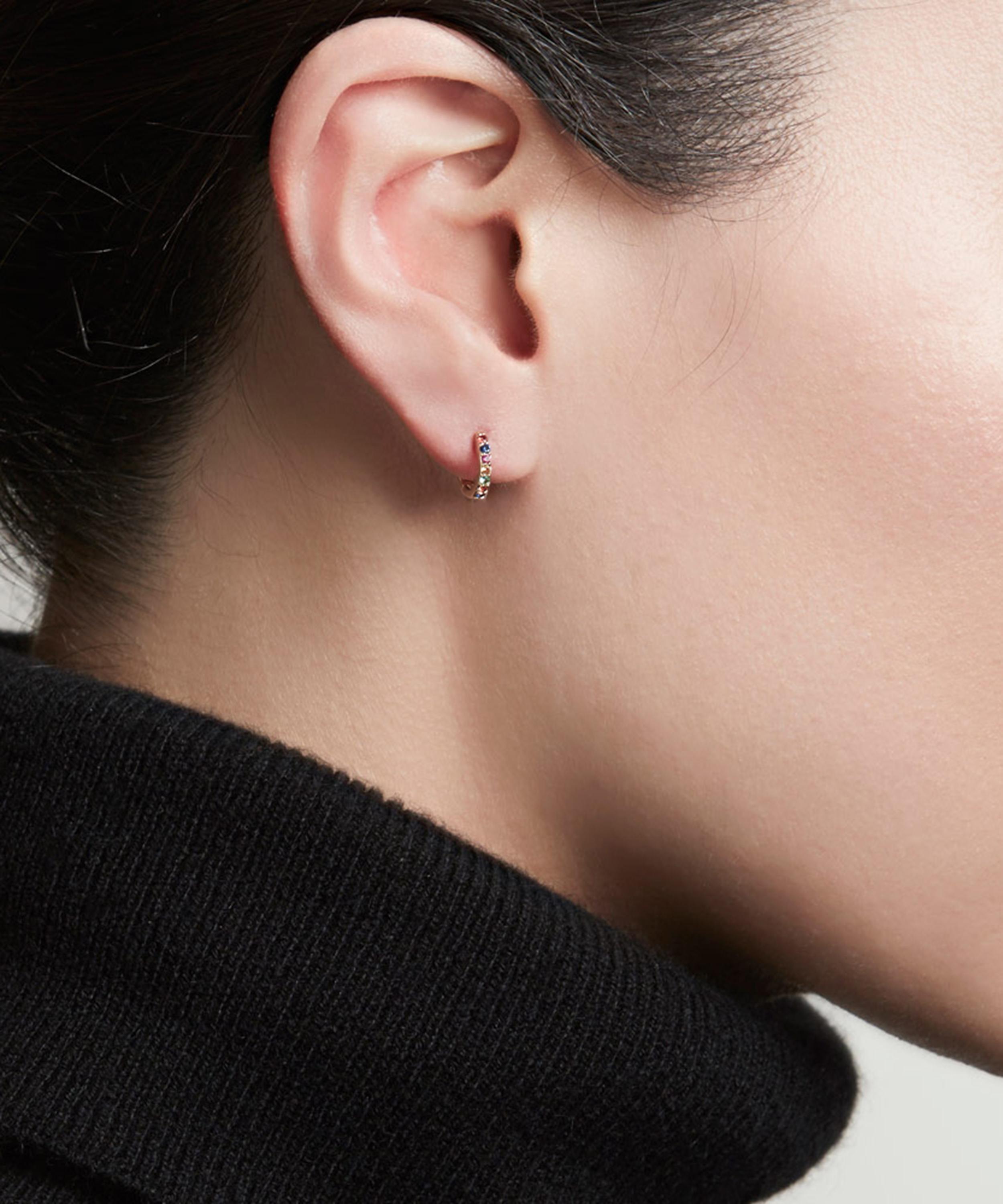 Astley Clarke - Gold Mini Halo Rainbow Sapphire Hoop Earrings image number 1