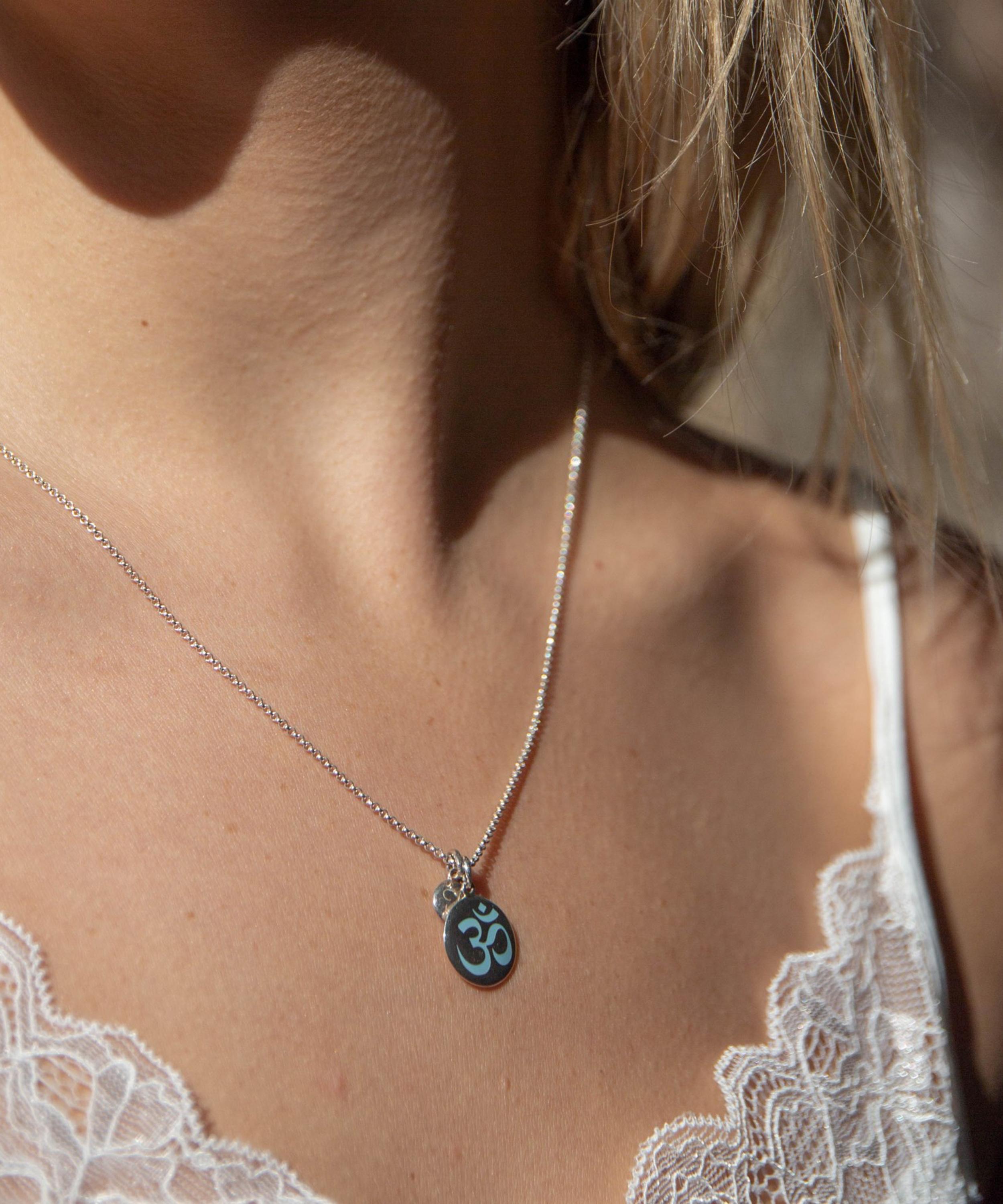 Dinny Hall - Silver Ohm Enamel Disc Pendant Necklace image number 1