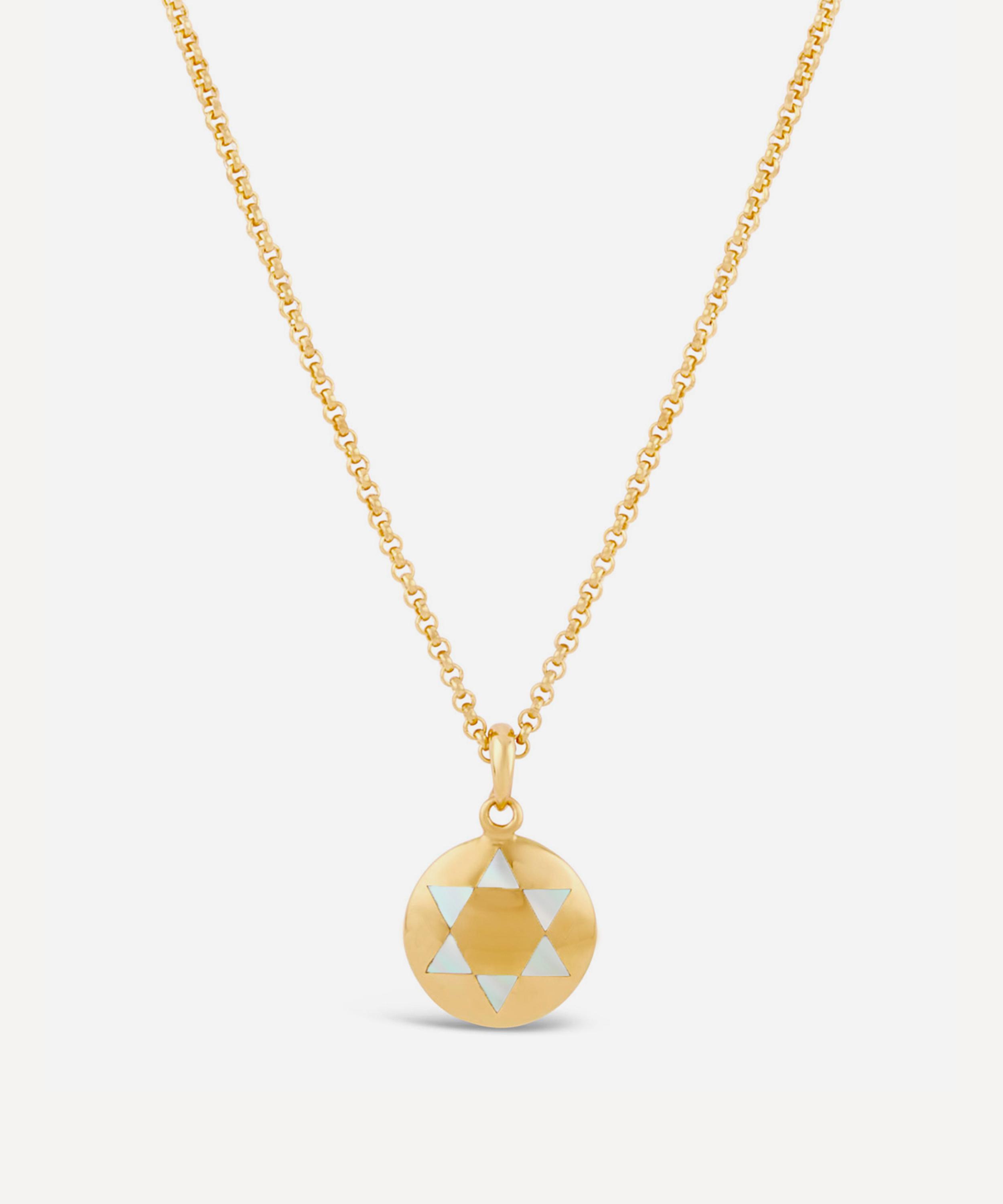 Dinny Hall - Gold Plated Vermeil Silver Sacred Star Mother of Pearl Disc Pendant Necklace image number 0