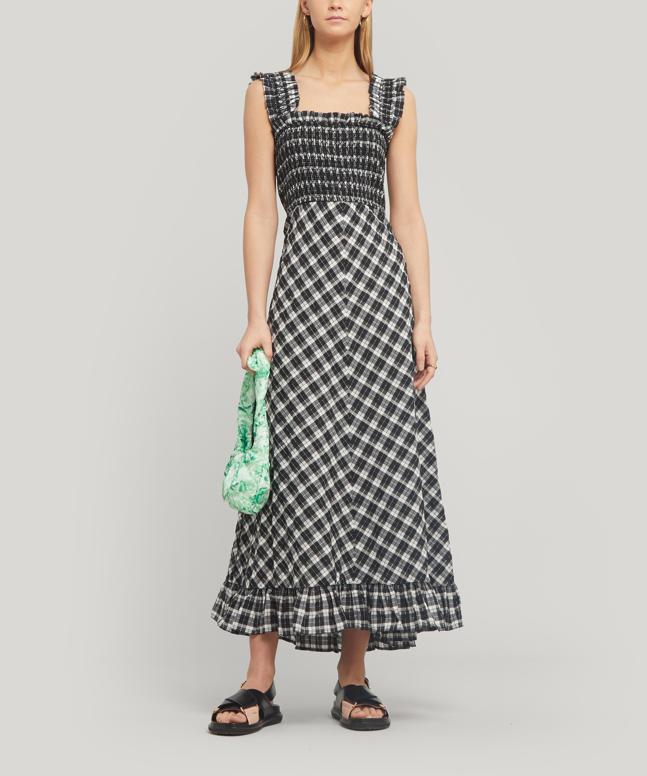 ganni seersucker check maxi dress