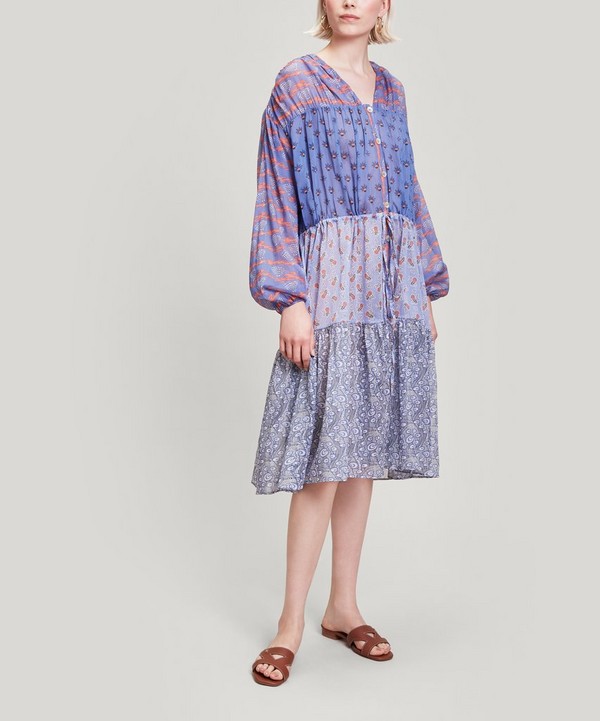 Liberty - Mixed Print Cotton Chiffon Midi Dress image number null