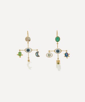 Grainne Morton - Gold-Plated Eye Cross Asymmetric Multi-Stone Drop Earrings image number 0