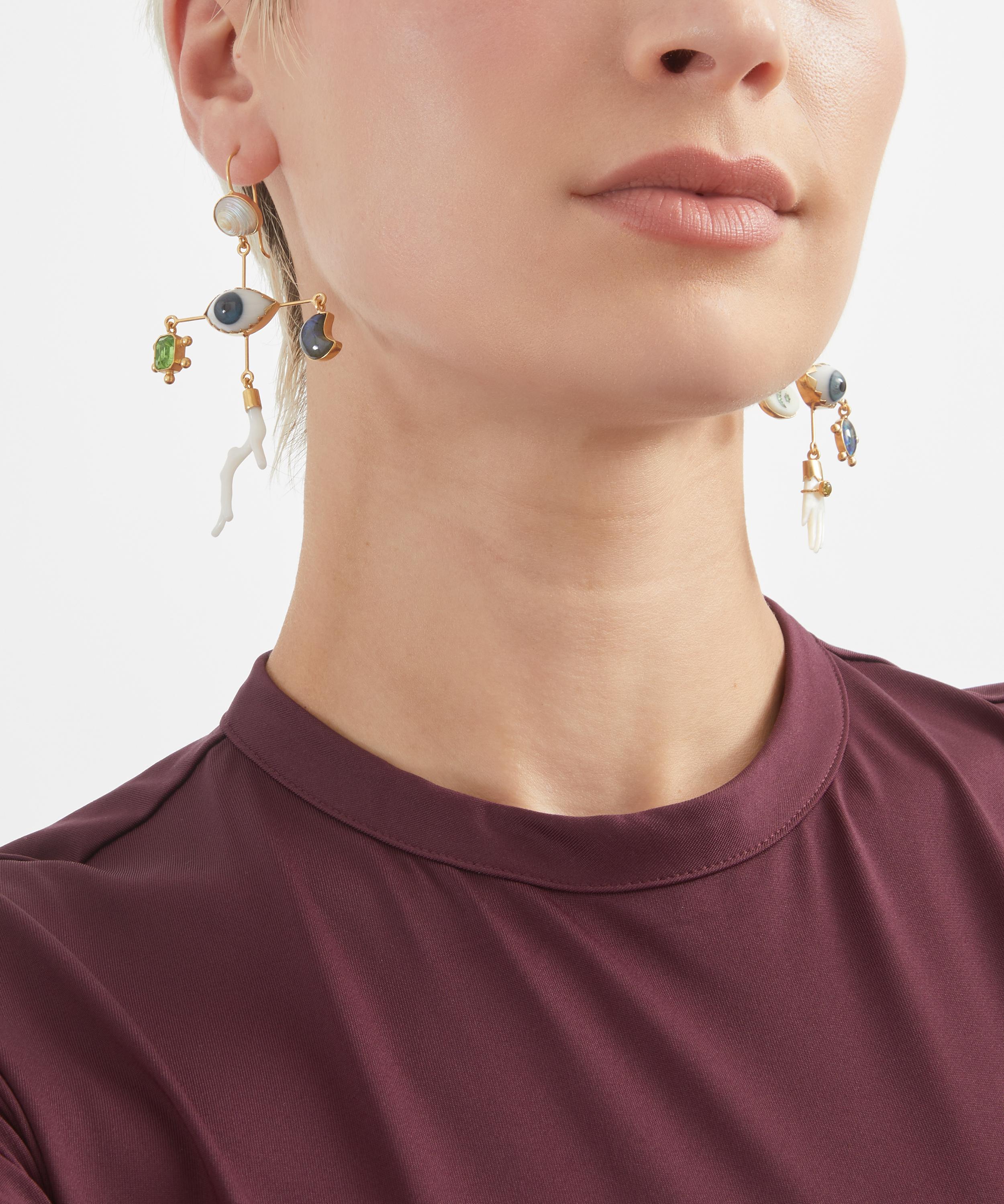 Grainne Morton - Gold-Plated Eye Cross Asymmetric Multi-Stone Drop Earrings image number 0