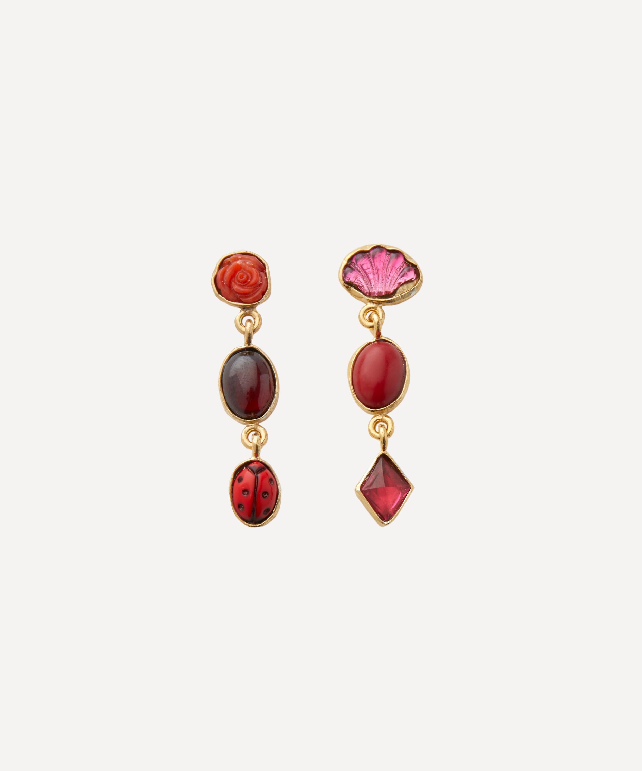 Grainne Morton - Gold-Plated Asymmetric Multi-Stone Three Charm Drop Earrings