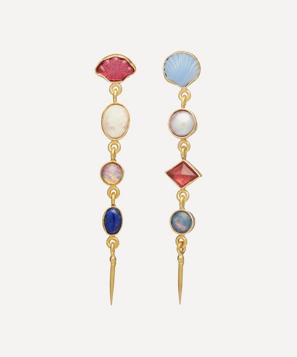 Grainne Morton - Gold-Plated Asymmetric Four Charm Victorian Drop Earrings image number null