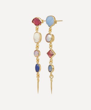 Grainne Morton - Gold-Plated Asymmetric Four Charm Victorian Drop Earrings image number 2