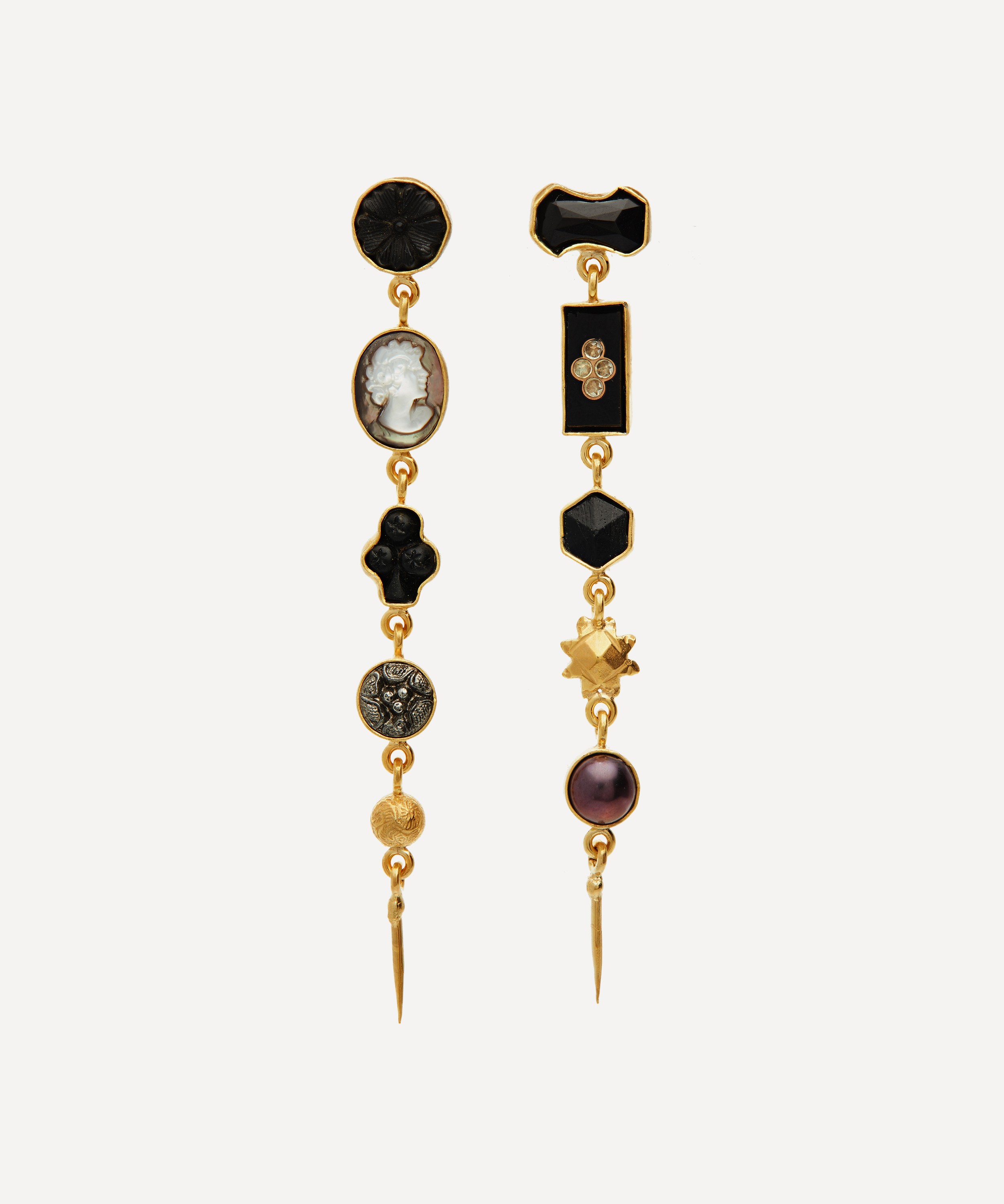 Grainne Morton - Gold-Plated Asymmetric Multi-Stone Five Charm Victorian Drop Earrings image number null