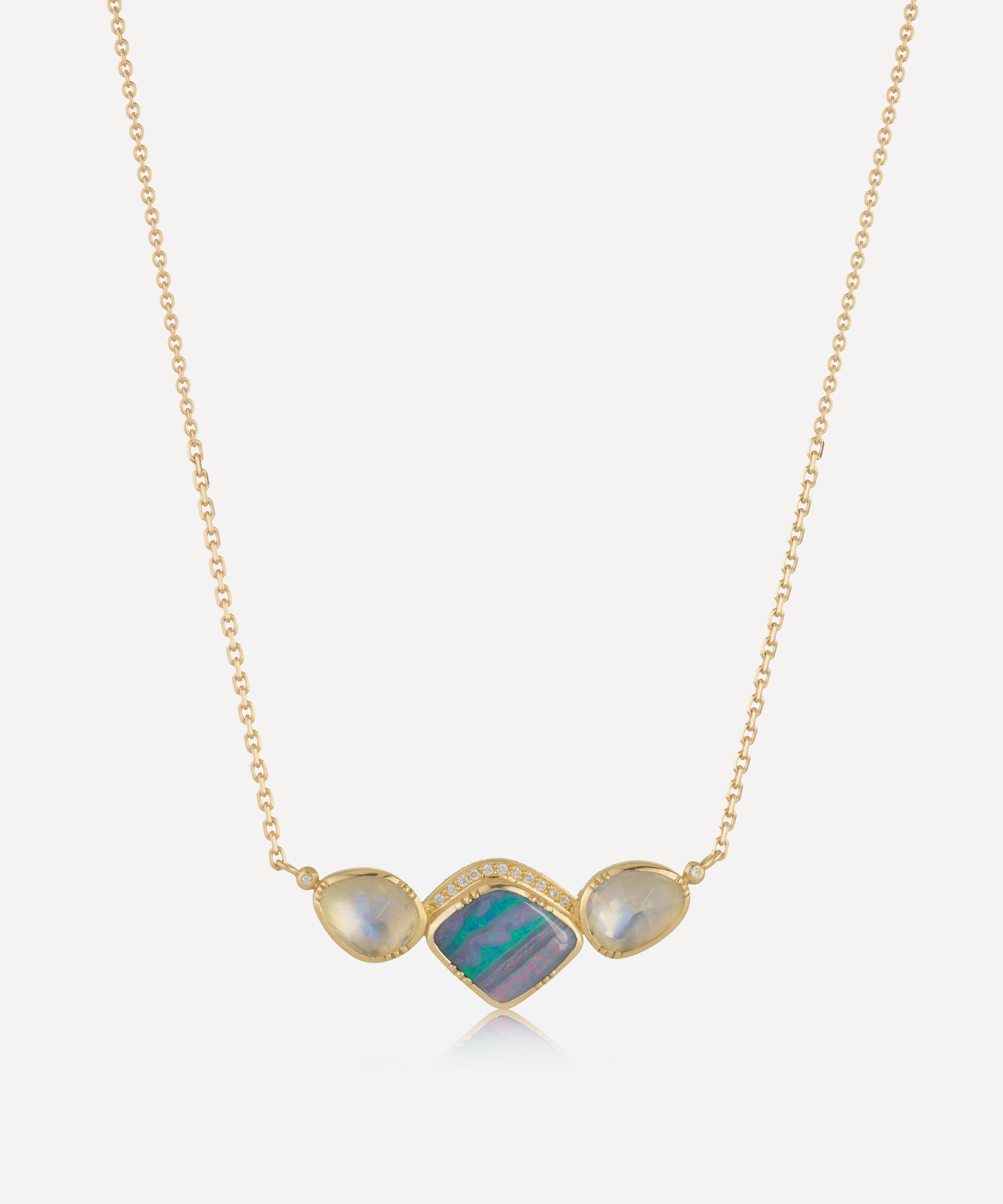 Brooke Gregson - Gold Orbit Halo Opal and Moonstone Necklace image number 0