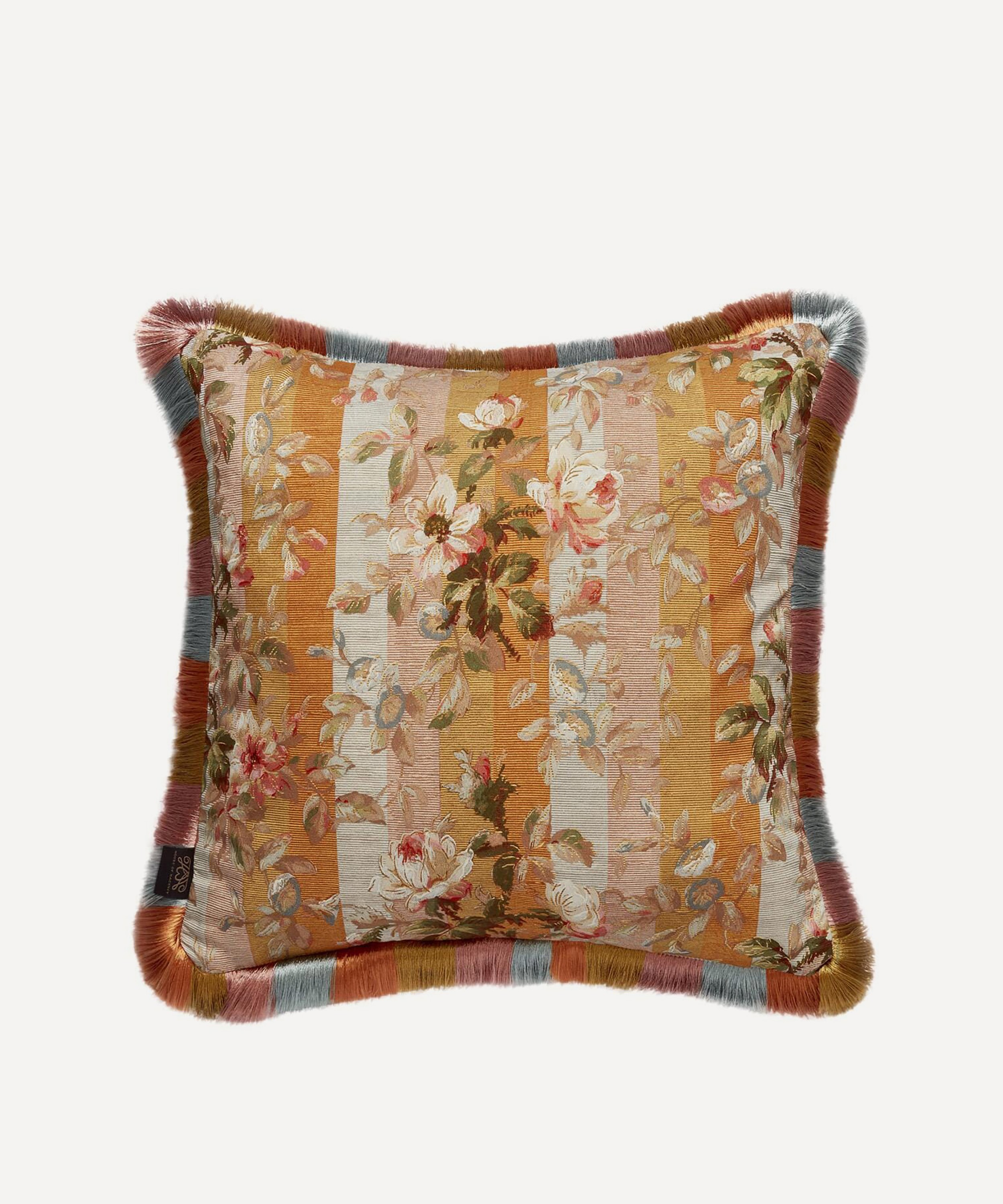 House of Hackney - Rainbow Rose Medium Fringed Cotton Linen Cushion image number 0